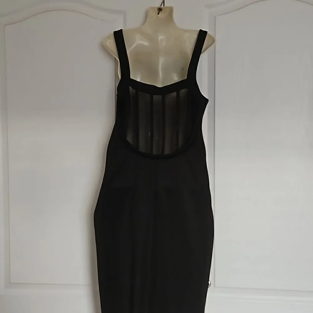 HP Marciano Cocktail Bodycon Midi  Dress With Sheer Back Small Black - Picture 4 of 16